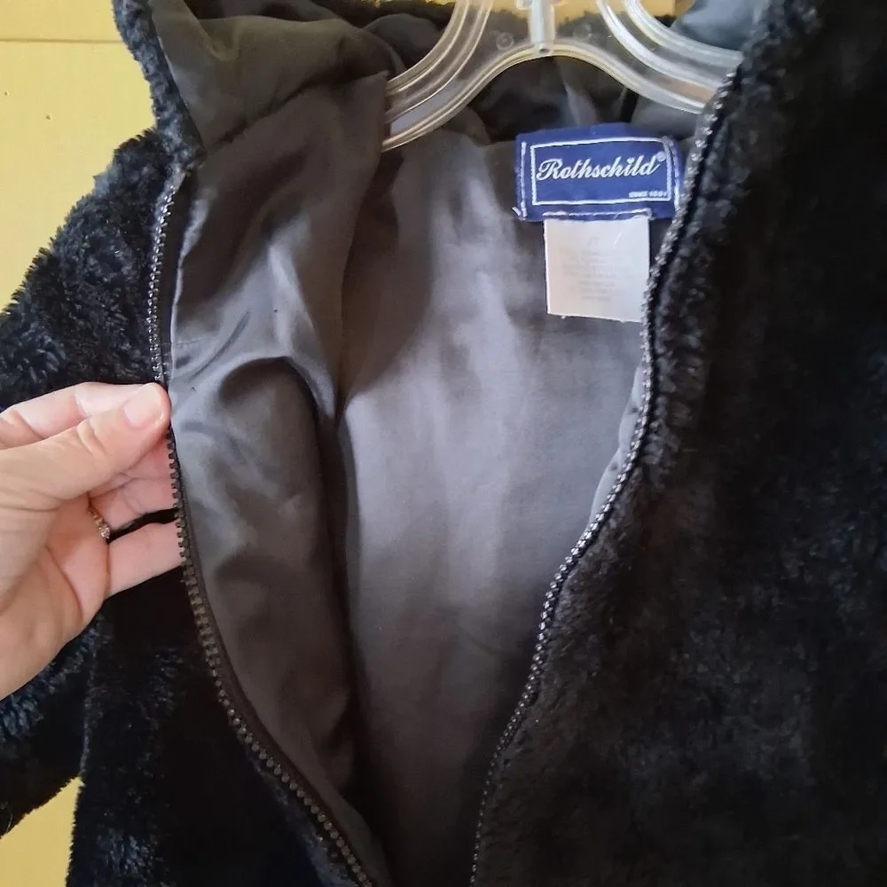 Rothschild Kids Black Plush Faux Fur Zip Up Hooded Jacket Size 2T